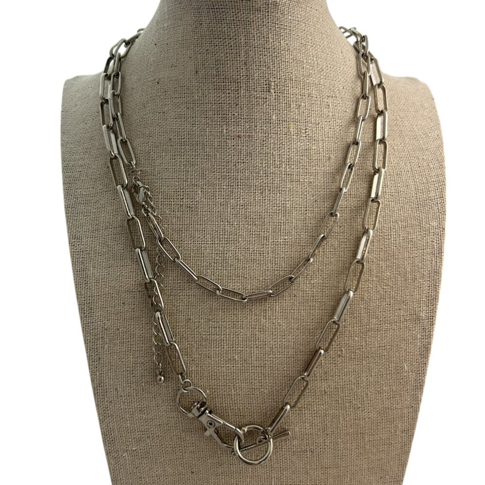 Full Tilt Silver Tone Paperclip Chain Necklace Double Layer Industrial Punk New